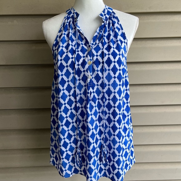 Mud Pie Tops - •Mudpie• Cobalt/White Patterned Sleeveless Blouse - Size Small
